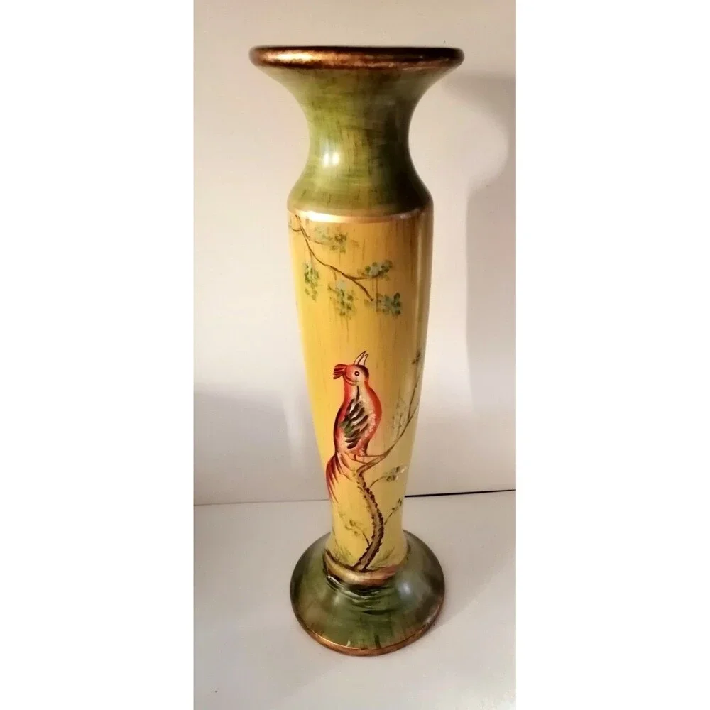 Vintage Hand Painted Birds Oriental Ceramic Home Decor Candle Holder 12